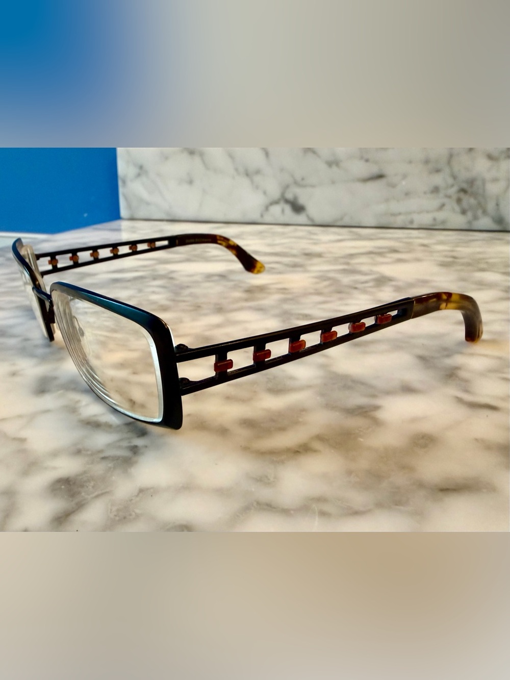 Dana Buchman Eyeglasses Frames Delta Black Titanium Crosses Tortoise 52-18-135